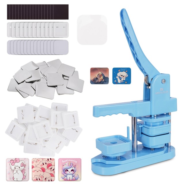 5x5cm Quadrado Pins E Bottons Rosa Máquina +50 Imãs De Geladeira+50 Emblemas Mecolour