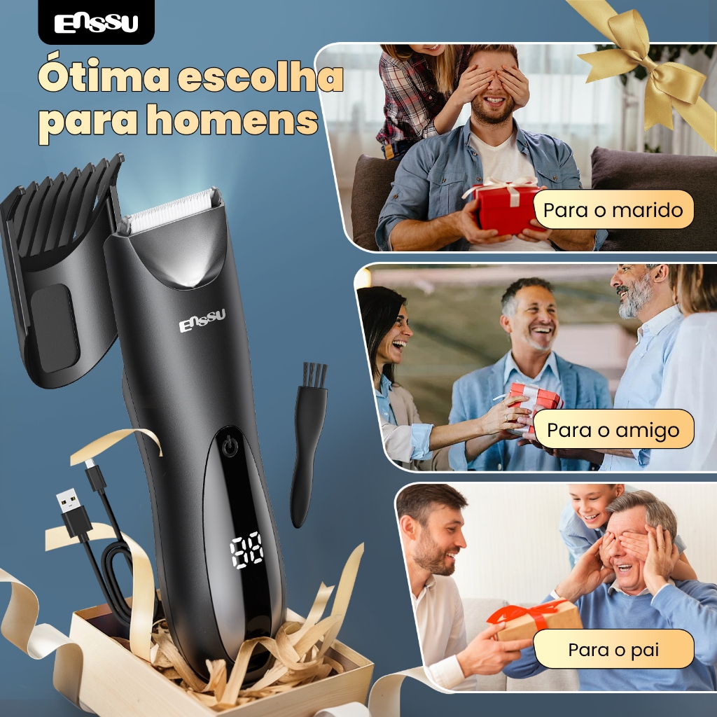 Aparador de Pelos Enssu para Homens, Portátil, Recarregável, Com Luz LED, Pode Aparar a Barba em Oferta na Shopee