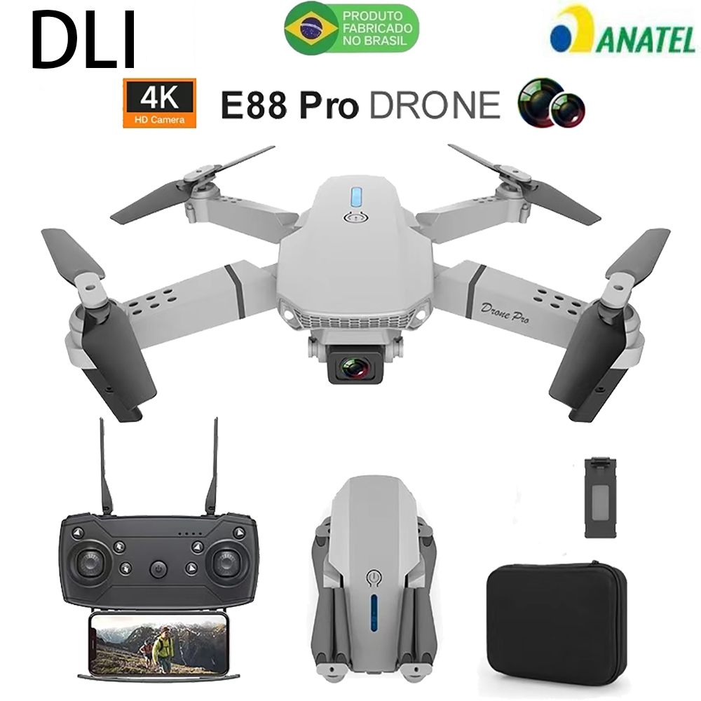 Dli E88 Mini Drone 4K Com HD Dual Cmaera Wifi Com 2 Baterias em Oferta na Shopee