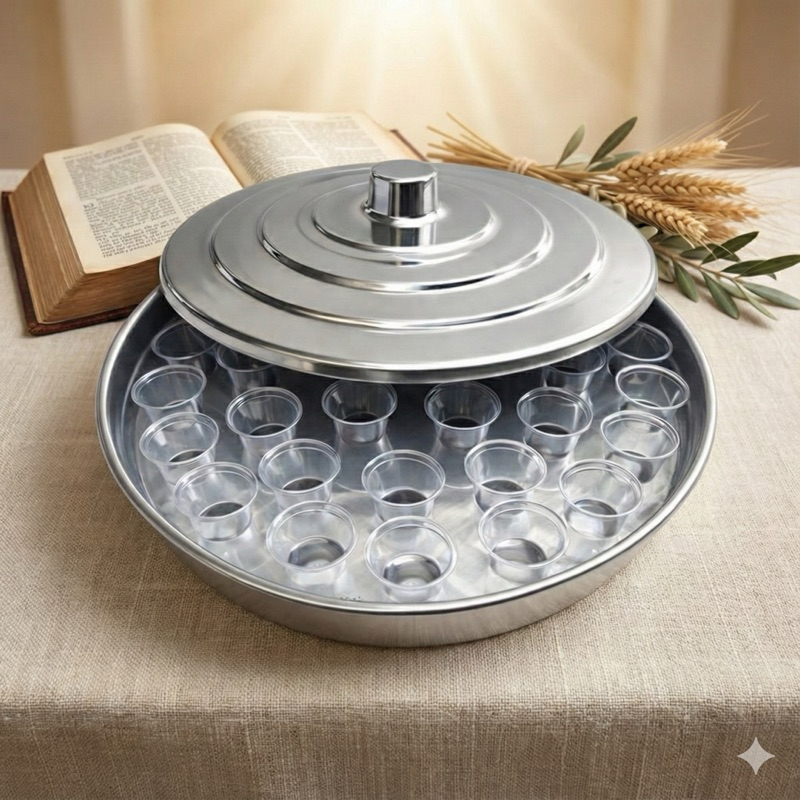 Bandeja santa ceia média para servir 34 cálices + bandeja santa ceia pão
