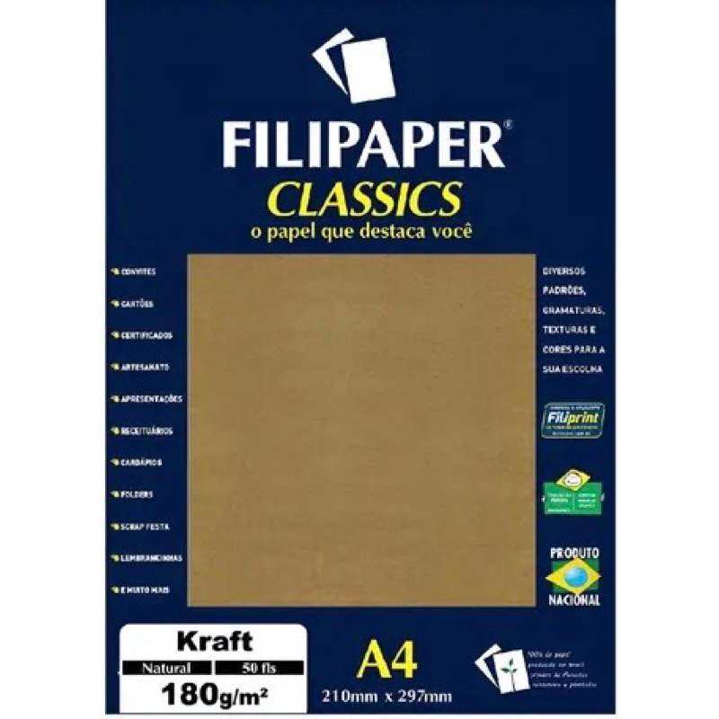 Papel Kraft A4 Filipaper Classics 120g e 180g - Cor natural - Pacote Kraft