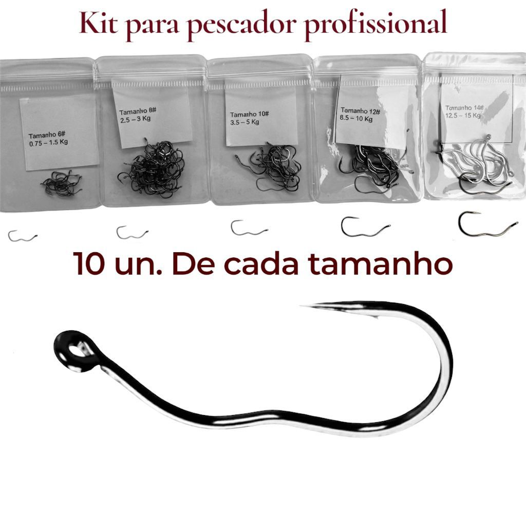Kit 50 Anzol Auto Flip Profissional Automático - kit 10 un. de cada tamanho n°6,8,10,12,14