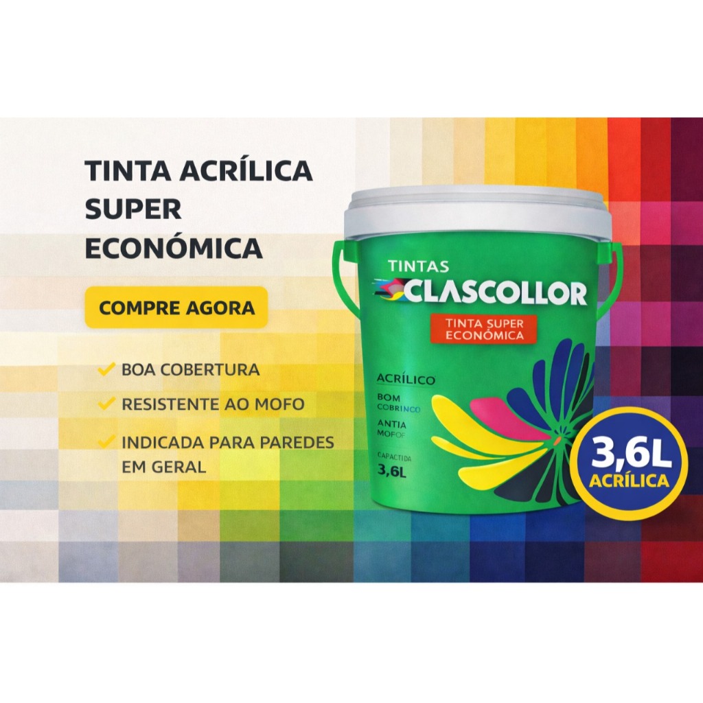 Tinta acrilica Economica Parede Nova antimofo 3.6l clascollor