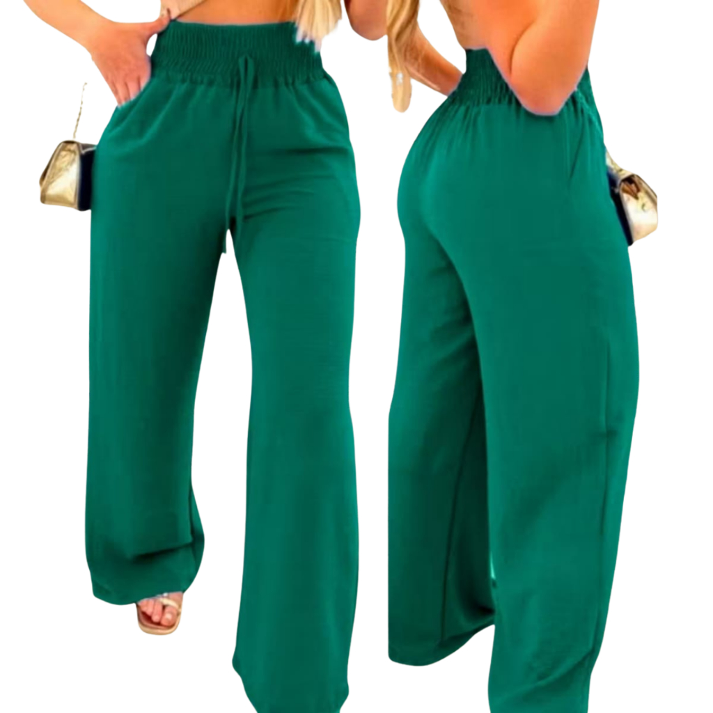 Calça Feminina Pantalona Alfaiataria  Duna Com Bolso e Cintura Alta com Elástico em Oferta na Shopee