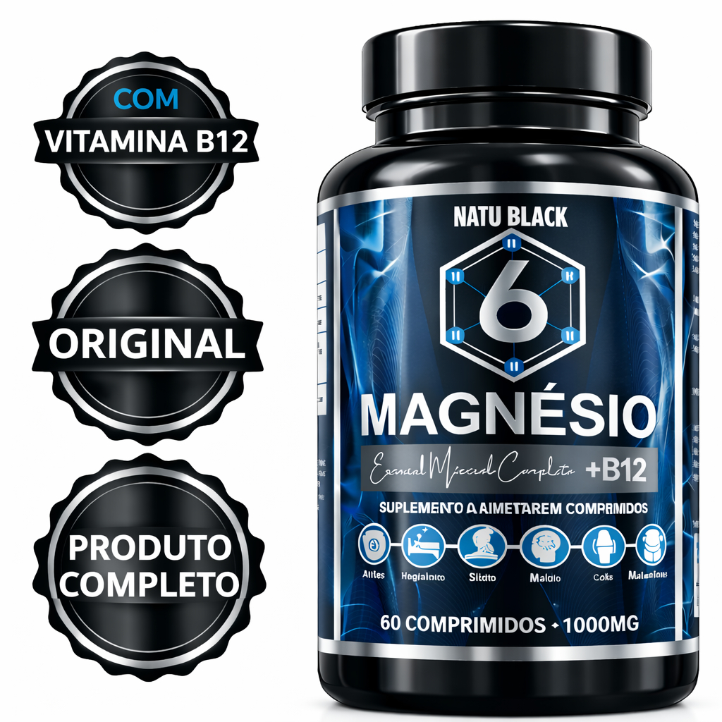 06 Magnésio + Vitamina B12 METILCOBALAMINA Alta Absorção Energia, Foco, Sono - ( POTE 60 DIAS USO )
