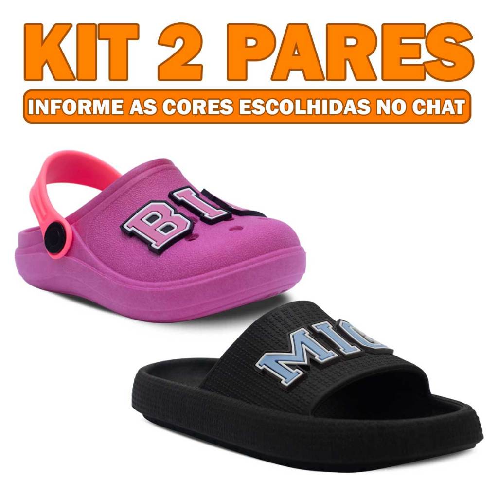 Kit 2 Prs Babuche e Chinelo Infantil Personalizado Menino Menina - Escolher NOMES e CORES pelo CHAT - K.55 em Oferta na Shopee