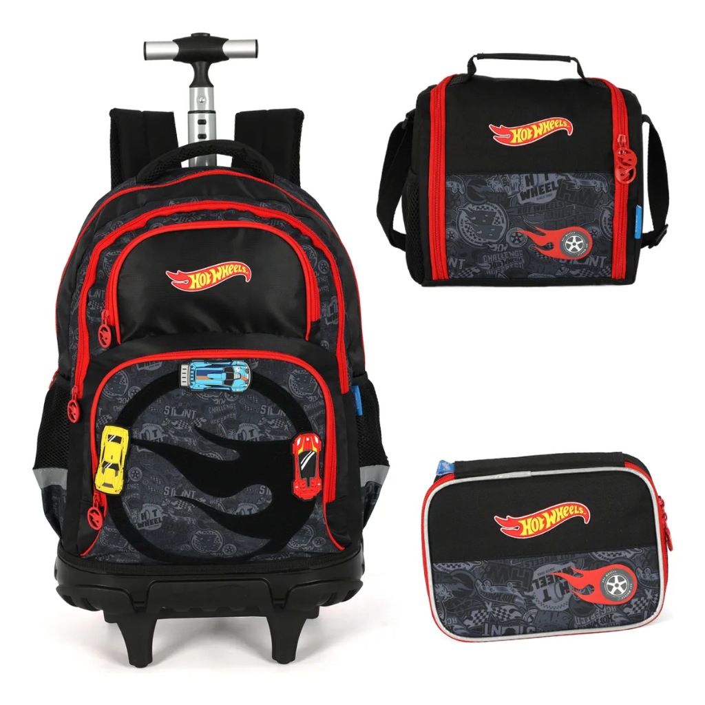 Kit Mochila Rodinhas Lancheira E Estojo Box Hot Wheels Mc49982hw em Oferta na Shopee