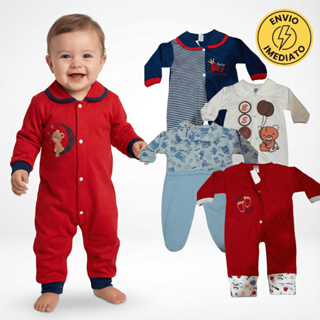 Kit 3 Macacão Menino Bebê Estampado Algodão Vira Pé Reversível Inverno Confortável Enxoval Macio em Oferta na Shopee