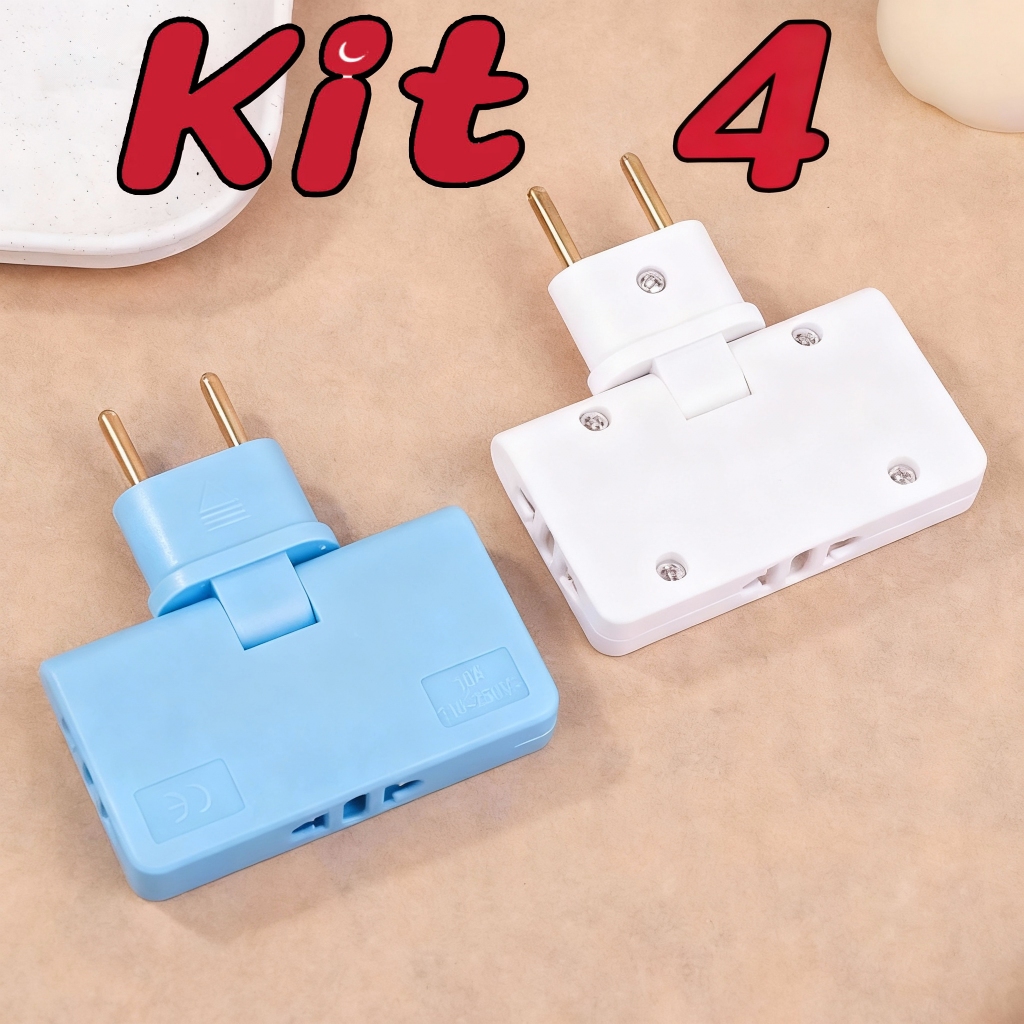 Imagem Adaptador Tomada com 3 Entradas Universais Pino Dobrável Articulado Flex Resistente