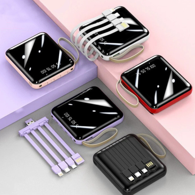 Power bank acabamento espelhado cabo incluso capacidade 5000/10000 mAh compacto portátil lanterna