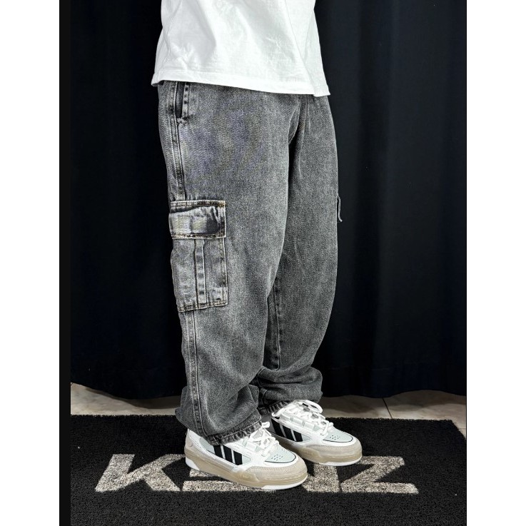 Calça Masculina Cargo Jeans Claro Cos Elástico Cordão Skatista