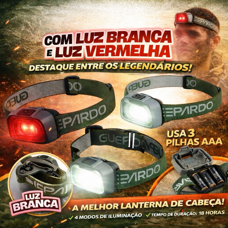 Imagem LANTERNA DE CABEÇA LUZ VERMELHA LEGENDÁRIOS A PILHA LUZ BRANCA