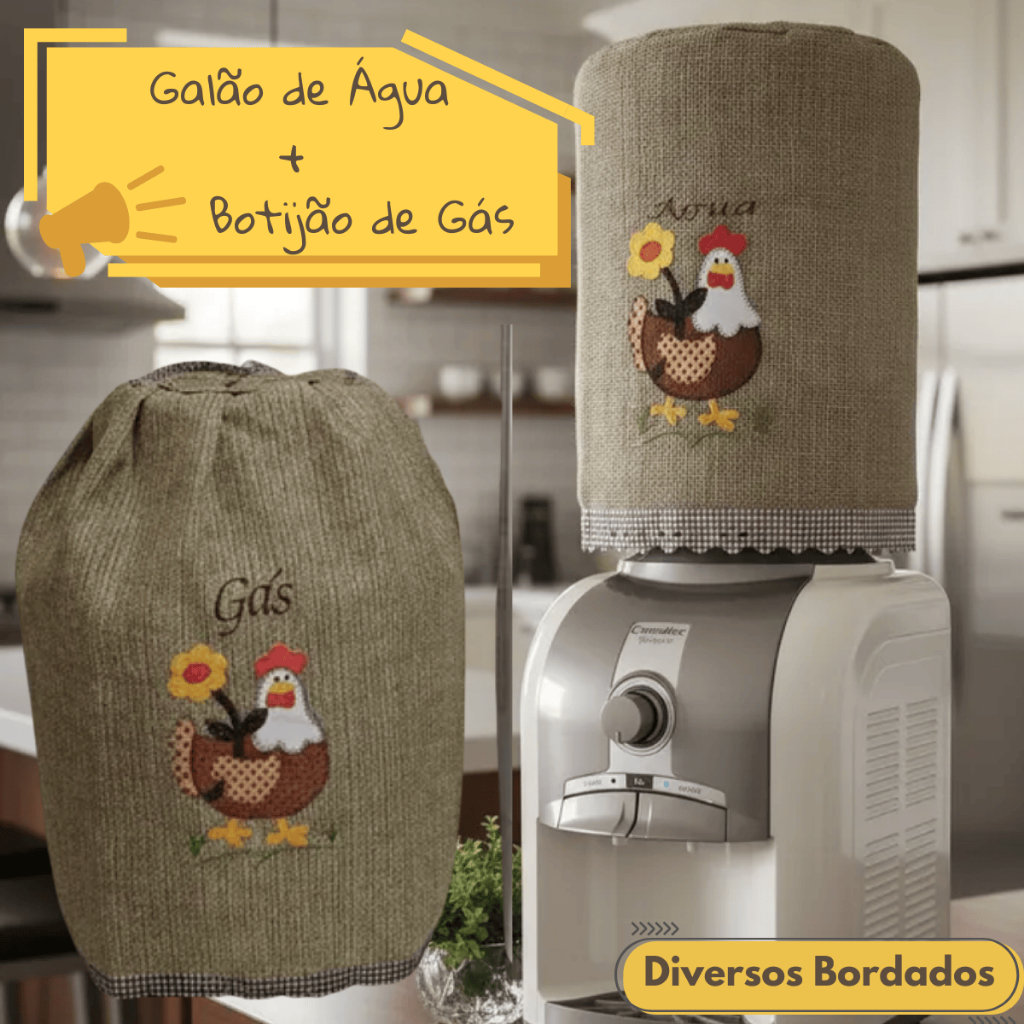 Kit 2 Peças Capa para Galão de Água 20 Litros e Capa para Botijão de Gás Diversos Bordados em Oferta na Shopee