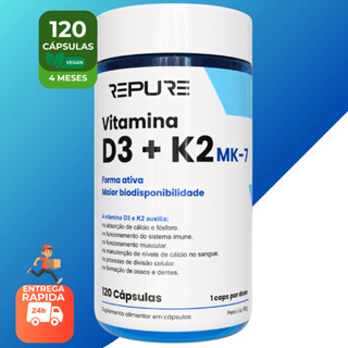 Vitamina D3 + K2 MK7 (2.000UI + 149mcg) Premium - 120 Cápsulas | Colecalciferol + Menaquinona-7 Pura e Ativa – 2 Meses em Oferta na Shopee