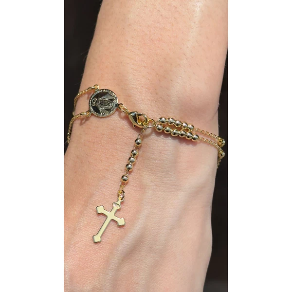 Pulseira Dupla Terço Feminina Religiosa com Esferas