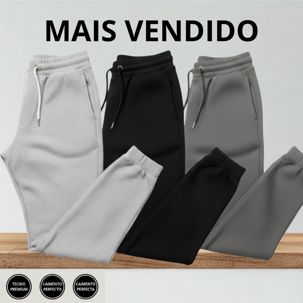 Kit Calça de Moletom Algodão unissex com Elástico e Punho Estilo e Conforto