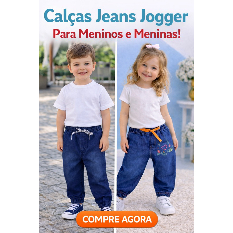 Calça jeans jogger infantil menina e menina em Oferta na Shopee