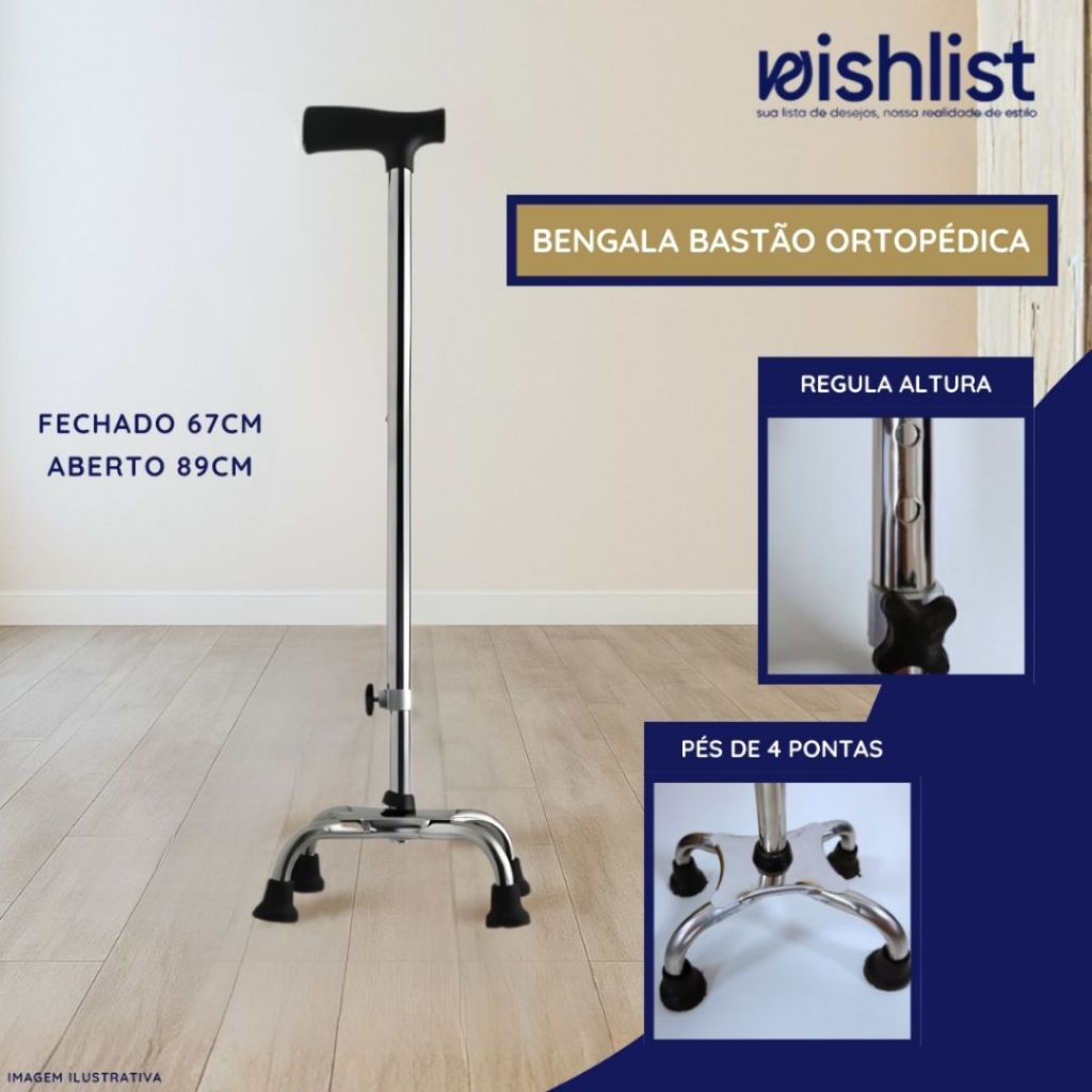 Bengala Idoso 4 pontas Ortopédica Bengala Ortopedica Altura Regulável Bengala Antiderrapante