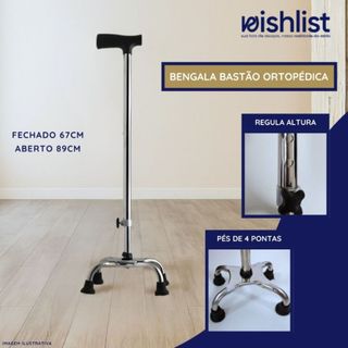 Bengala Idoso 4 pontas Ortopédica Bengala Ortopedica Altura Regulável Bengala Antiderrapante