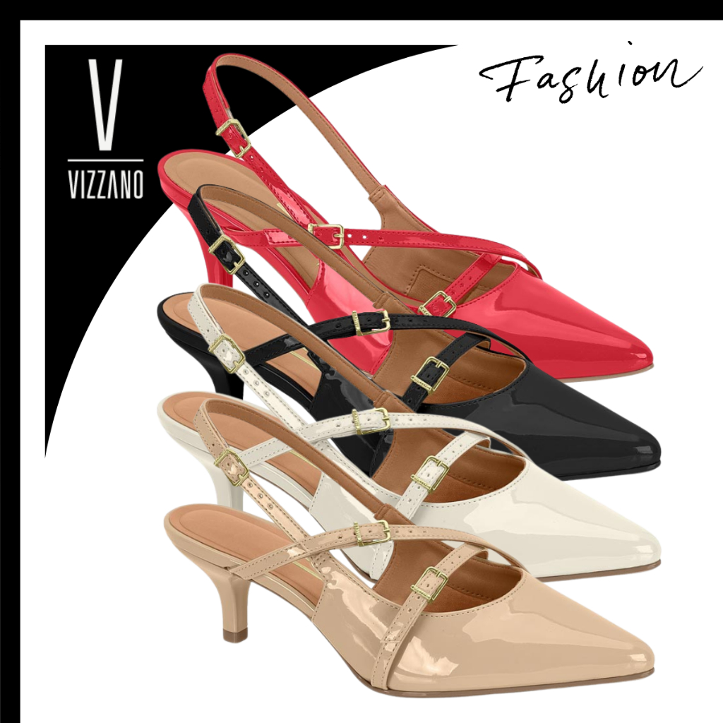 Sapato Scarpin Feminino Vizzano Salto Fino 6 cm Fivelas Confortável Verniz Macio Original