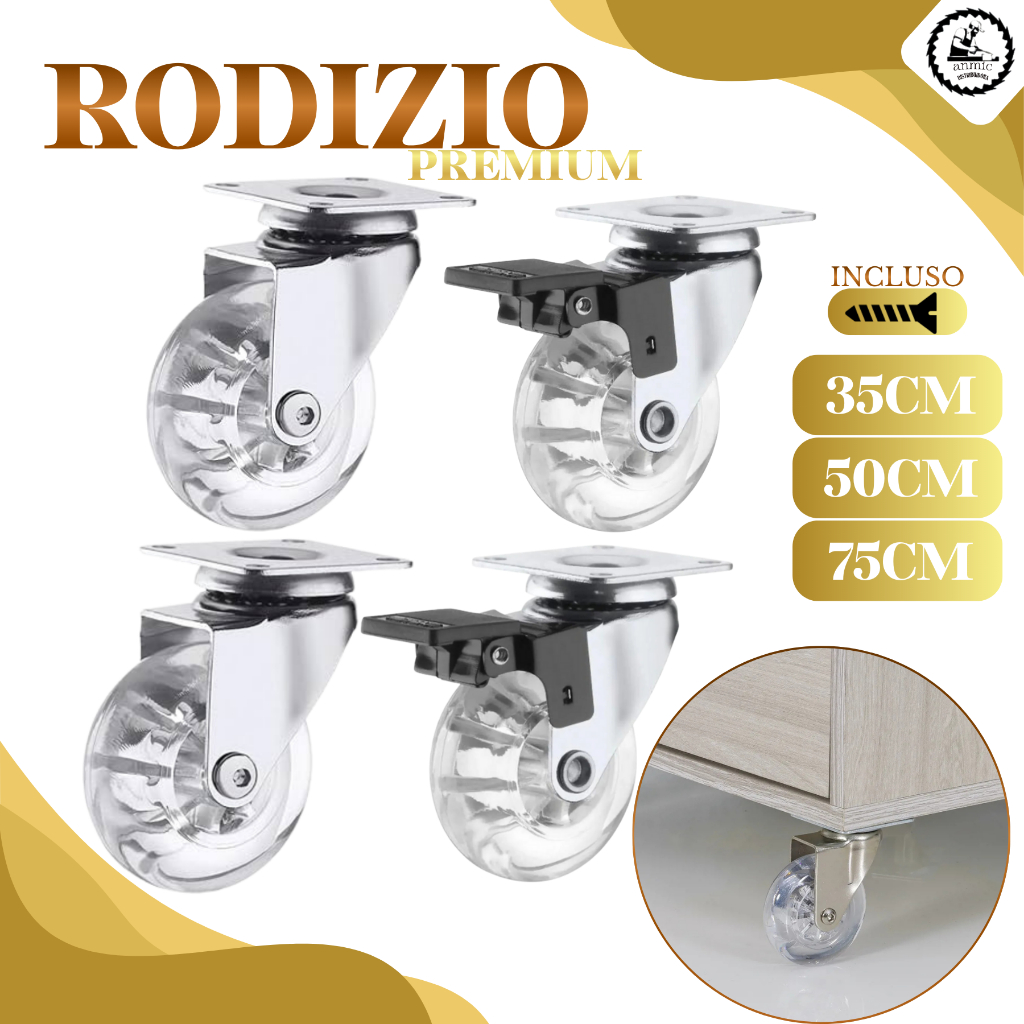 Kit 4 Rodizio Giratório Gel Rodinha Silicone 2 Com Trava 2 Sem Trava - 35mm 50mm 75mm Com Parafusos em Oferta na Shopee