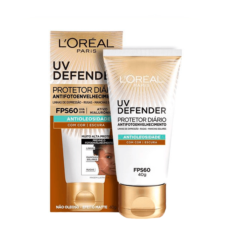 Protetor Solar L’Oréal UV Defender FPS 60 Cor Escura antioleosidade
