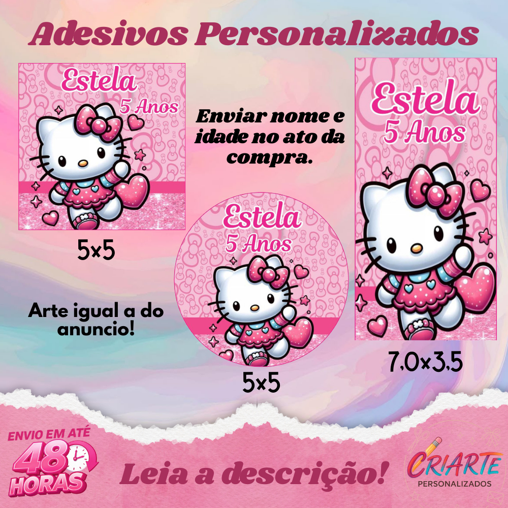 Hello Kitty Rosa- Kit com 40/60/100 UND de Adesivos Personalizados S/RECORTE (MOD.01) - Envio Rápido em Oferta na Shopee