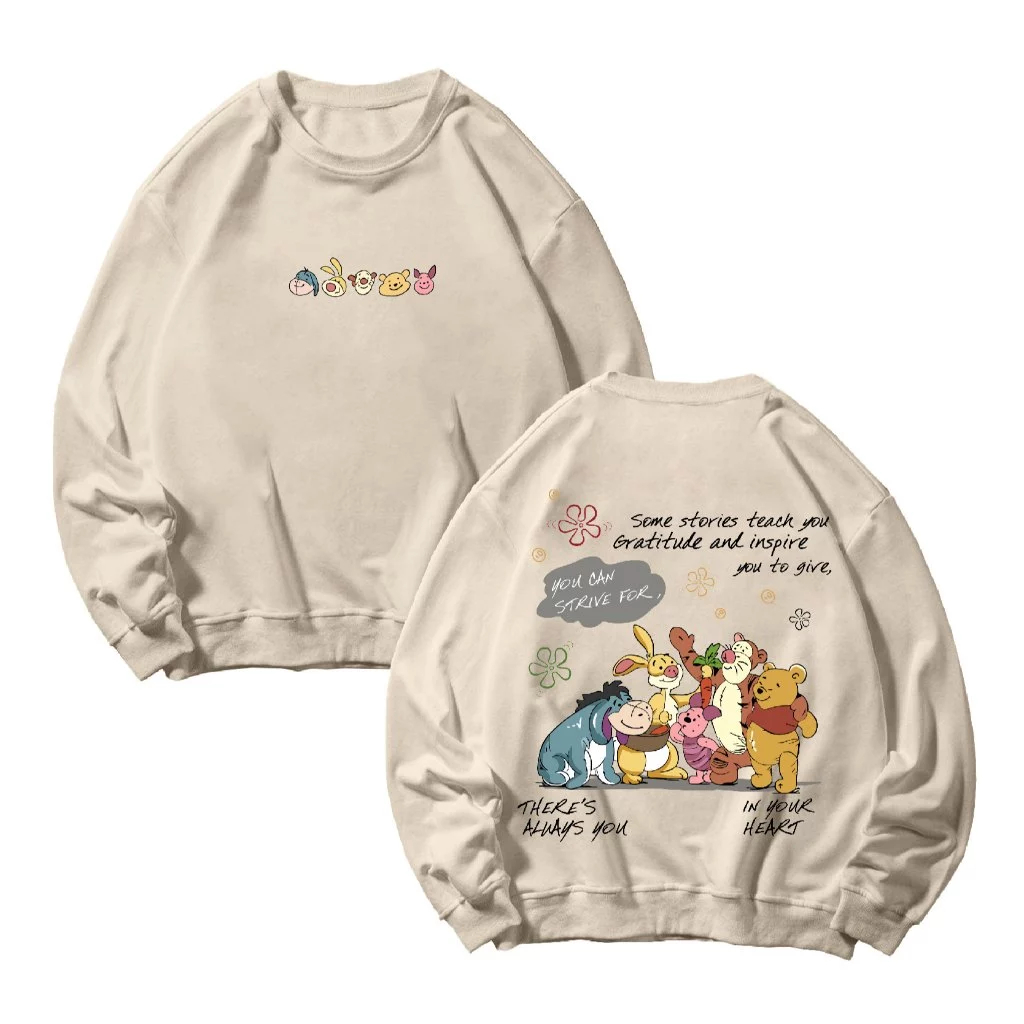 Moletom gola careca masculino blusa em algodão desenho clássico pooh retrô vintage arte