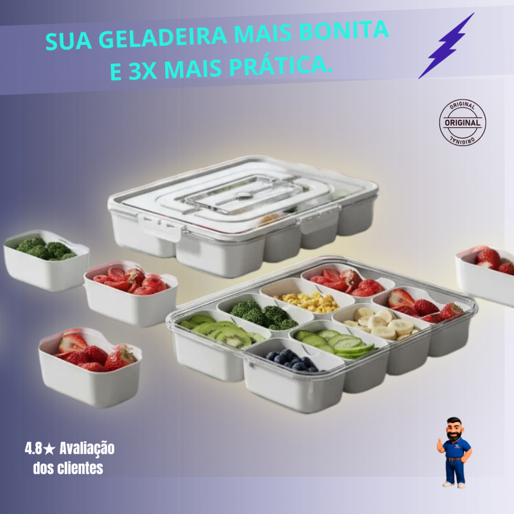 Organizador de Geladeira 8 Divisórias Bmax BM-F1279 Caixa Multiuso para Frutas e Legumes