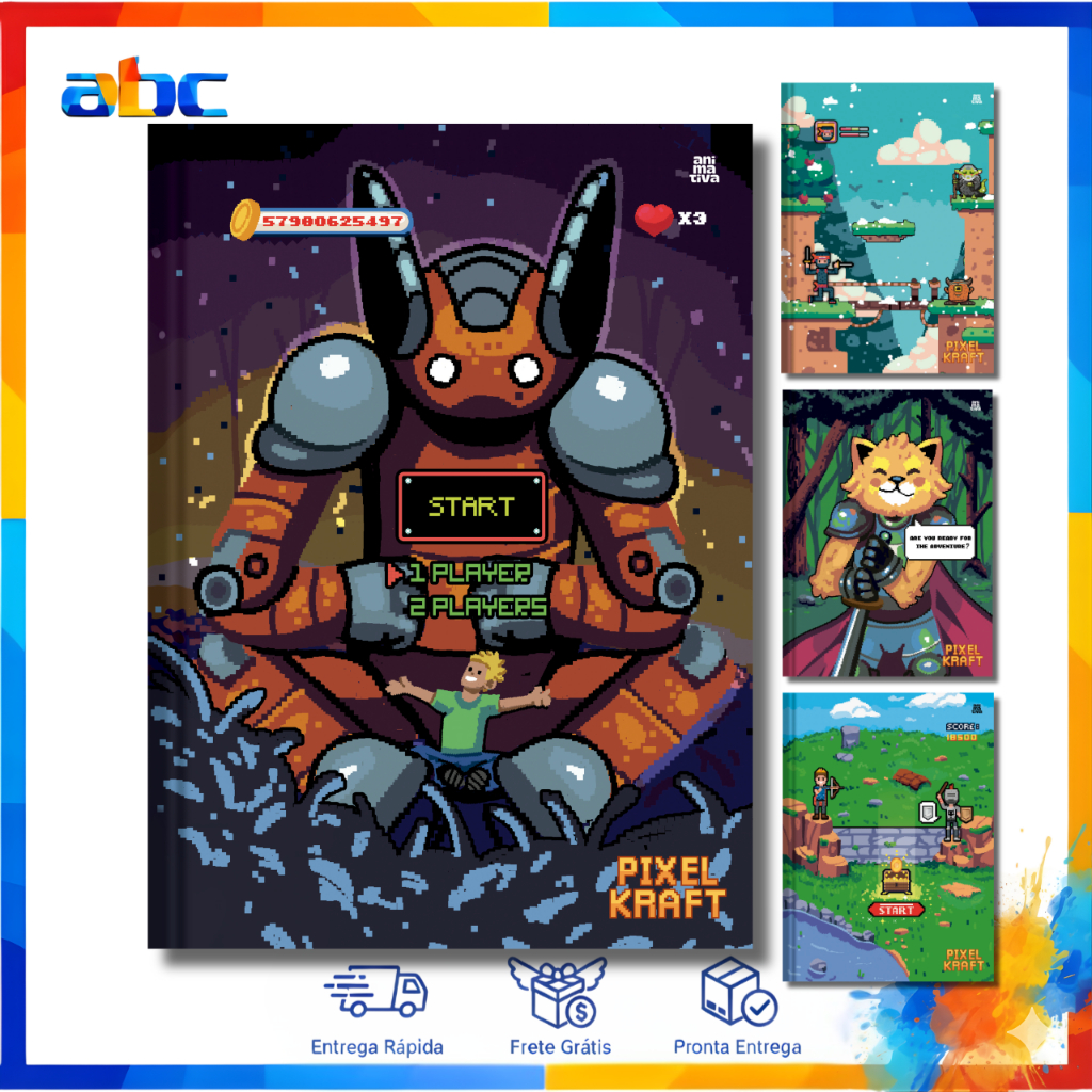 Caderno Pixel Kraft Capa Dura 80 Folhas Escolar Brochura  Masculino - Animativa em Oferta na Shopee