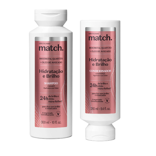 Match Hidratação e Brilho: Shampoo 300ml + Condicionador 280ml/ Boticário/