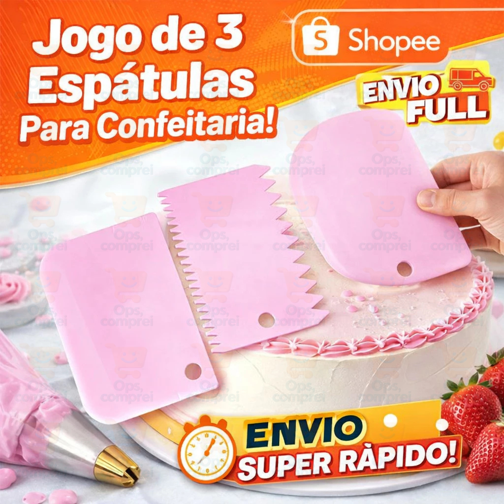 Kit 3 Espatula plástico Decorativa Alisadora Confeiteiro Para Bolo Chantilly Cobertura Creme Recheio