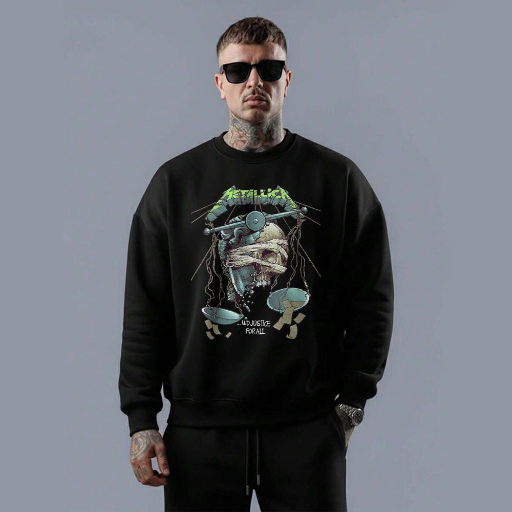 Moletom gola careca masculino blusa em algodão metallica and justice for all dark skull time