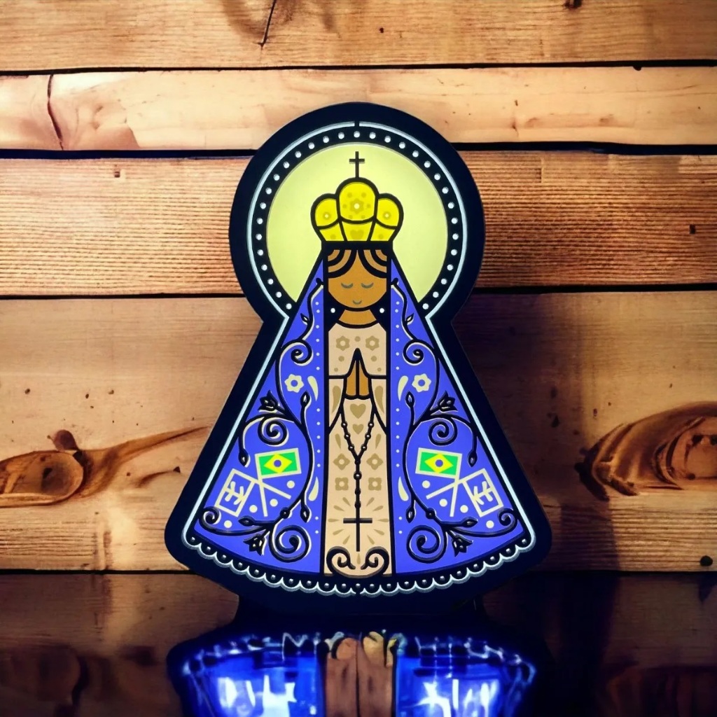 Luminária Nossa Senhora Aparecida Mãezinha Do Céu 3D Colorida Maria Santinha Santa Abajur Mesa