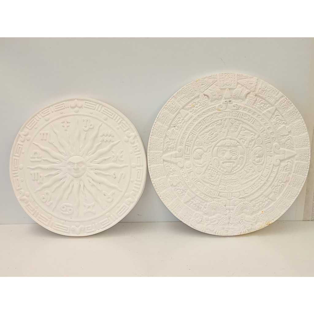 Mandalas de Parede em Gesso Cru – Signos 20cm e Asteca 23cm | Para Pintar
