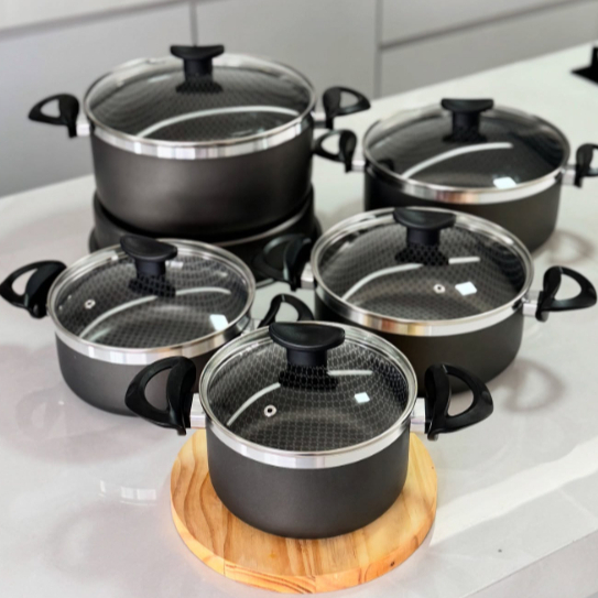 Imagem Jogo Panelas Antiaderente PREMIUM Tampa Vidro Caçarolas 5 Peças Teflon Profissional