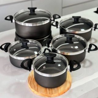 Jogo Panelas Antiaderente PREMIUM Tampa Vidro Caçarolas 5 Peças Teflon Profissional em Oferta na Shopee