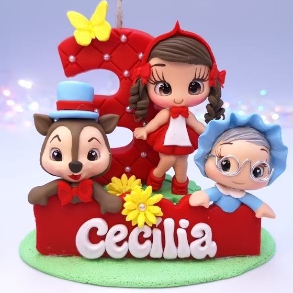 Vela chapéuzinho vermelho em biscuit, topo de bolo chapéuzinho vermelho, aniversário festa infantil em Oferta na Shopee