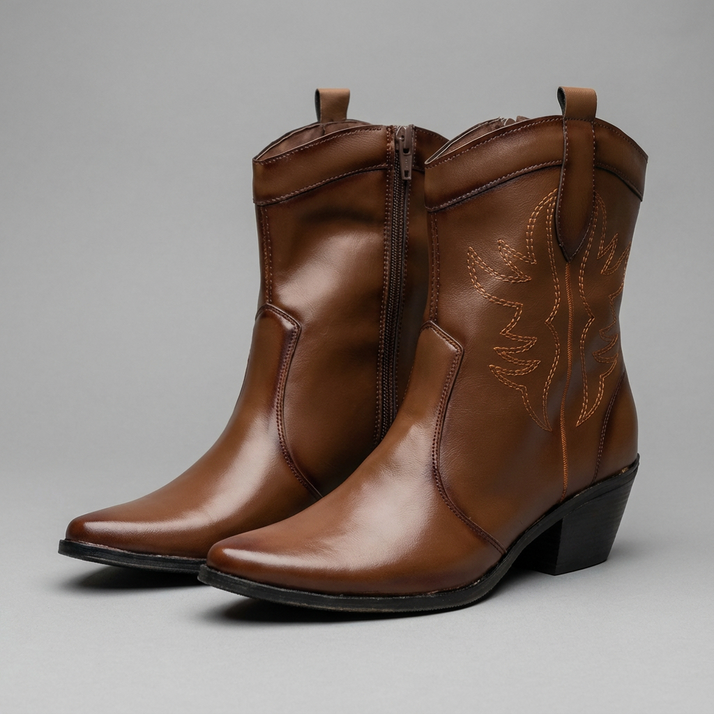 Bota Texana Bico Fino Country Boiadeira Bordado Florão com Salto Botina Rodeio