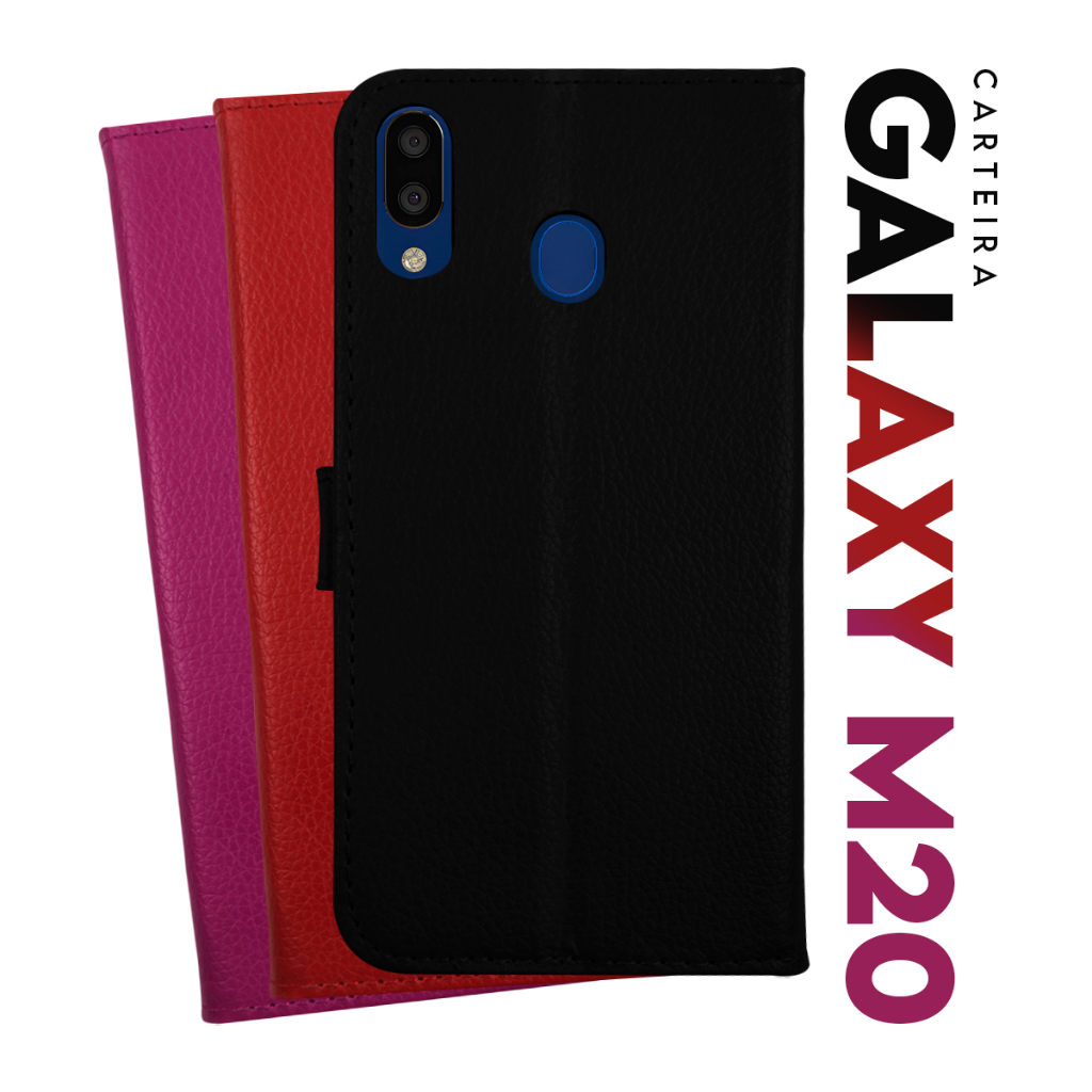 Capa Case Capinha Carteira Flip Cover Couro Sintético PRETA Para Samsung Galaxy M20 M205 6.3 - Cell in Power25