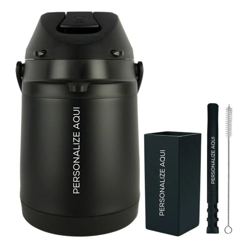 Kit Tereré Copo Bomba Garrafa Térmica Preto 2.5l Personalização — imagem 2 de 2