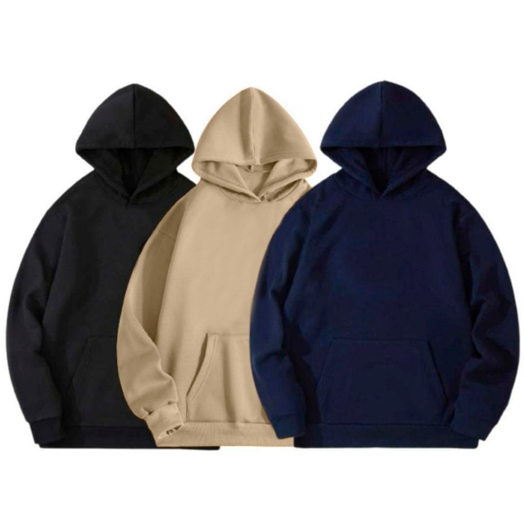 Kit 3 Blusas Moletom Canguru Com Capuz Liso Frio Unissex Masculino e Feminino Com bolso Algodão