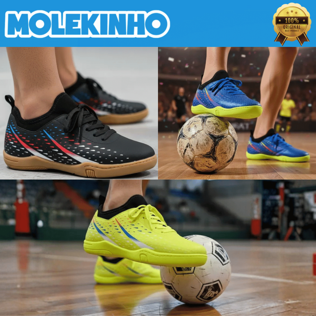 Chuteira Molekinho Meninos Society Futsal Resistente Indoor Antiderrapante Futebol Juvenil Original