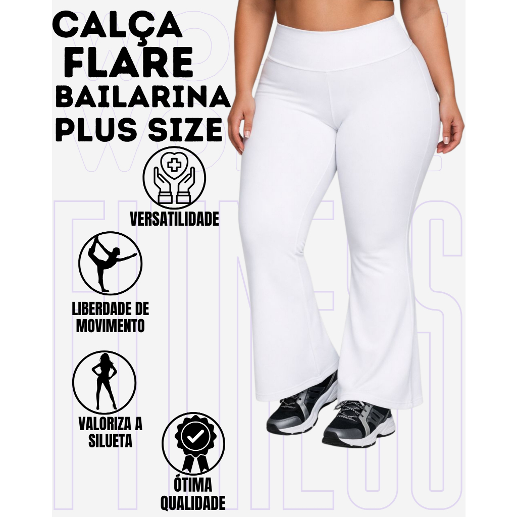 Calça Flare Bailarina Plus Size Branca Enfermagem Esteticista WOLFOX Em Suplex Poliéster Feminina em Oferta na Shopee
