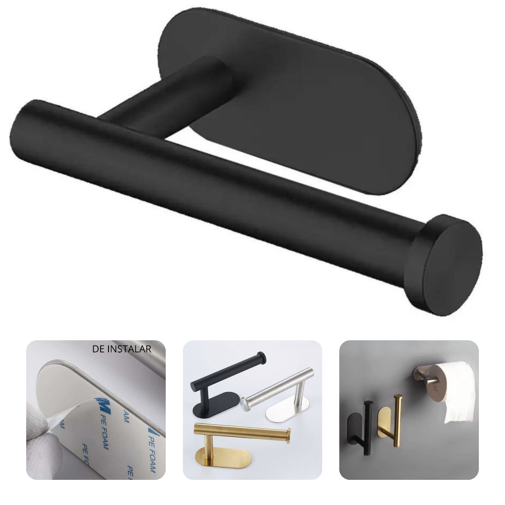 Porta Papel Higiênico Aço Inox Preto Premium Adesivo 3m em Oferta na Shopee