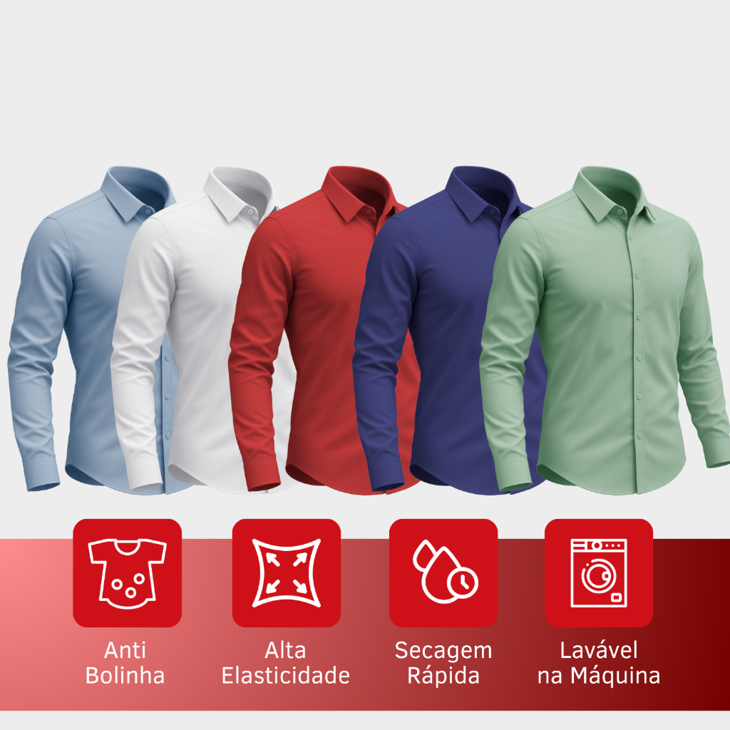 Kit 4 Camisa Social Masculina Slim Fit Premium Extra Grande Plus Size Camisa Social Slim