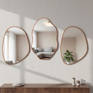 Kit Combo Espelhos Decorativos We Mirror - Com Moldura em Couro Caramelo P/ Sala Banheiro Hall em Oferta na Shopee