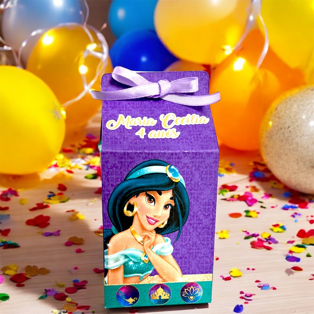 20 Caixinhas Milk  Personalizada Princesa Jasmine Com Nome  e idade Lembrancinha Para  Festa