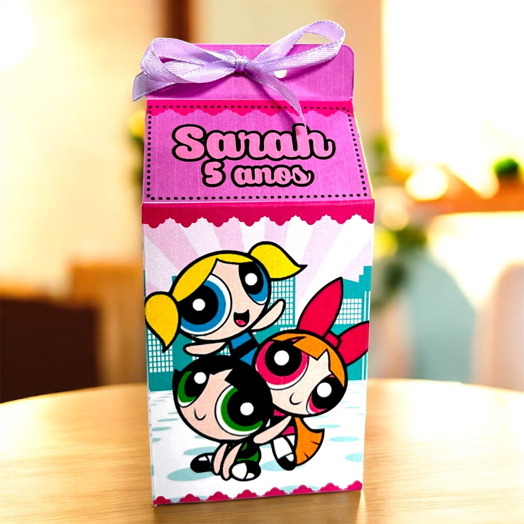 20 Caixinhas Milk  Personalizada Meninas Super Poderosas Rosa Com Nome  e idade Lembrancinha Para  Festa