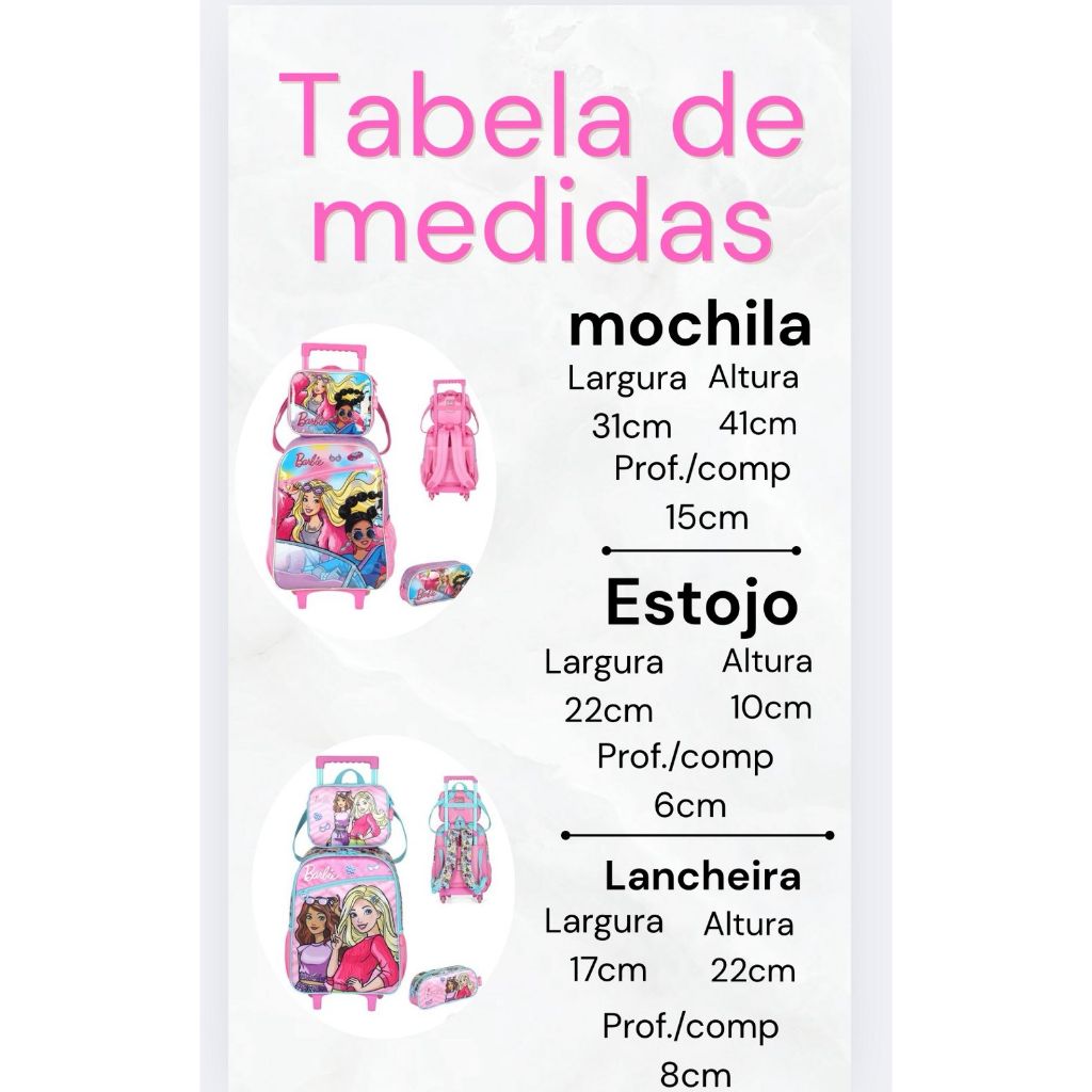 Kit Mochila Carrinho Barbie Escolar Infantil (5094)